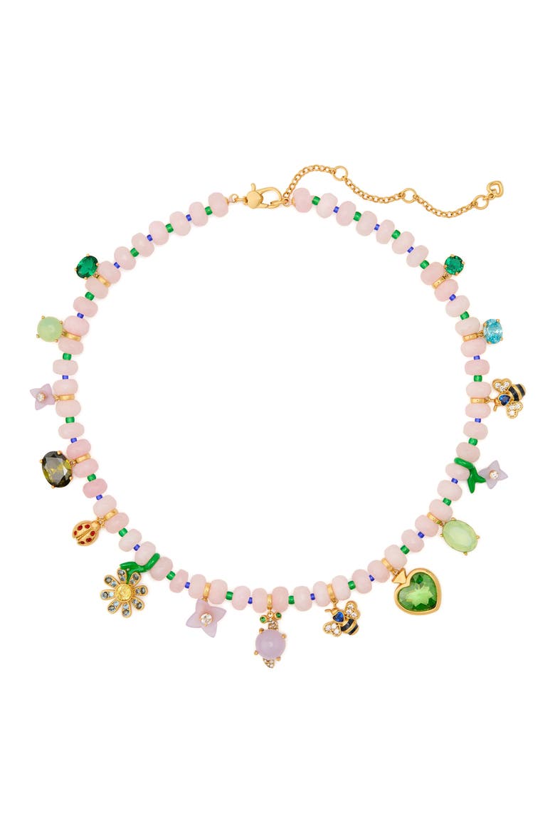 garden friends beaded charm necklace, Main, color, PINK/GREEN MULTI