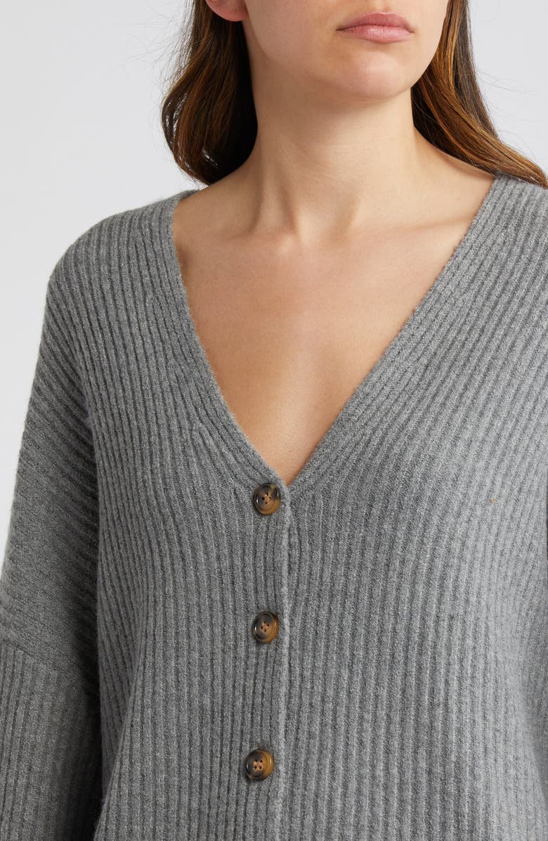 French Connection Babysoft Rib Button Front Long Sleeve Sweater Dress, Alternate, color, Med Grey Mel