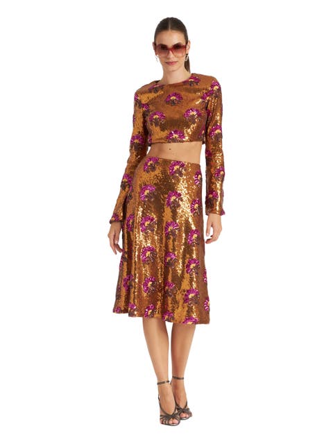 Holly Crop Top Textured Sequins Rust