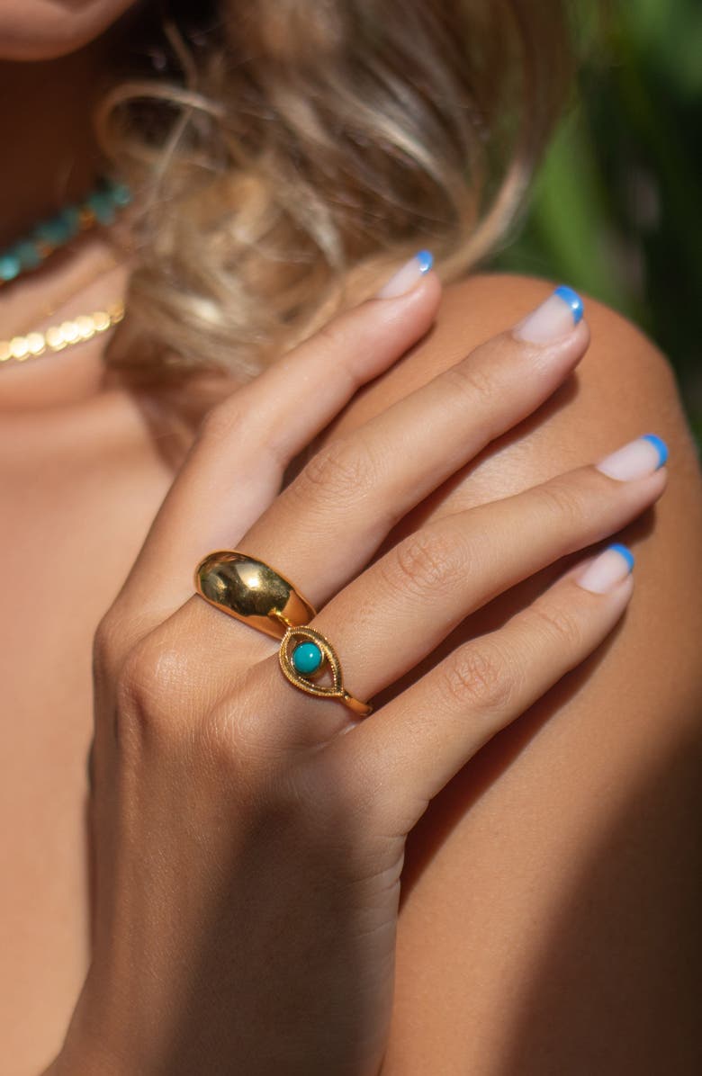 Nialaya Skyfall Turquoise Evil Eye Ring, Alternate, color, Gold / Turquoise