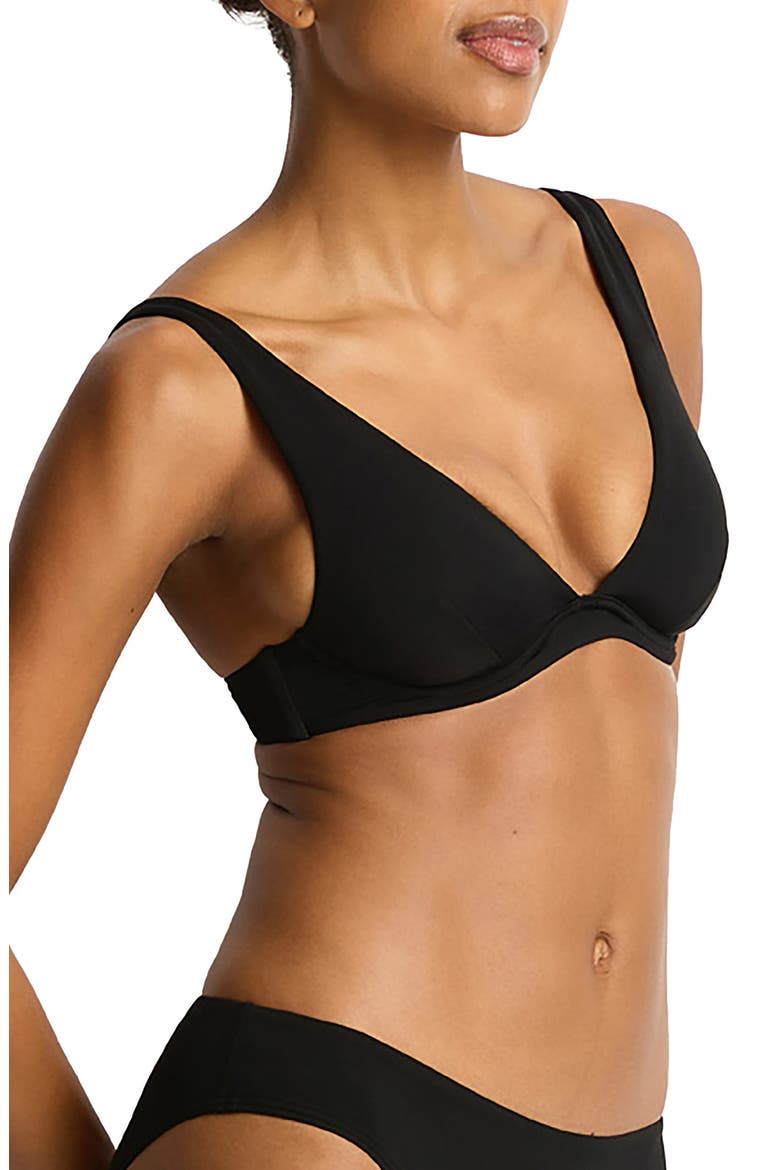 Essentials Longline Triangle Bikini Top, Alternate, color, BLACK
