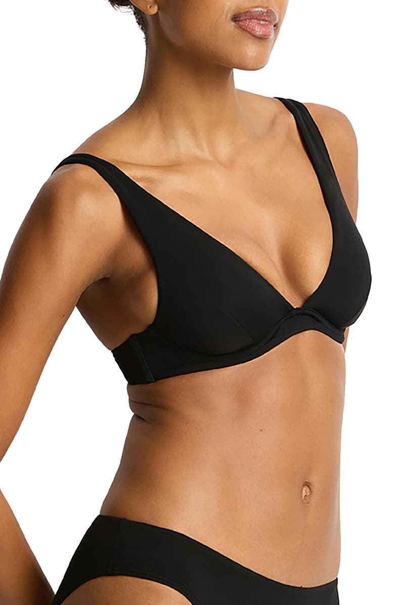 Sea Level Essentials Longline Triangle Bikini Top, Alternate, color, Black