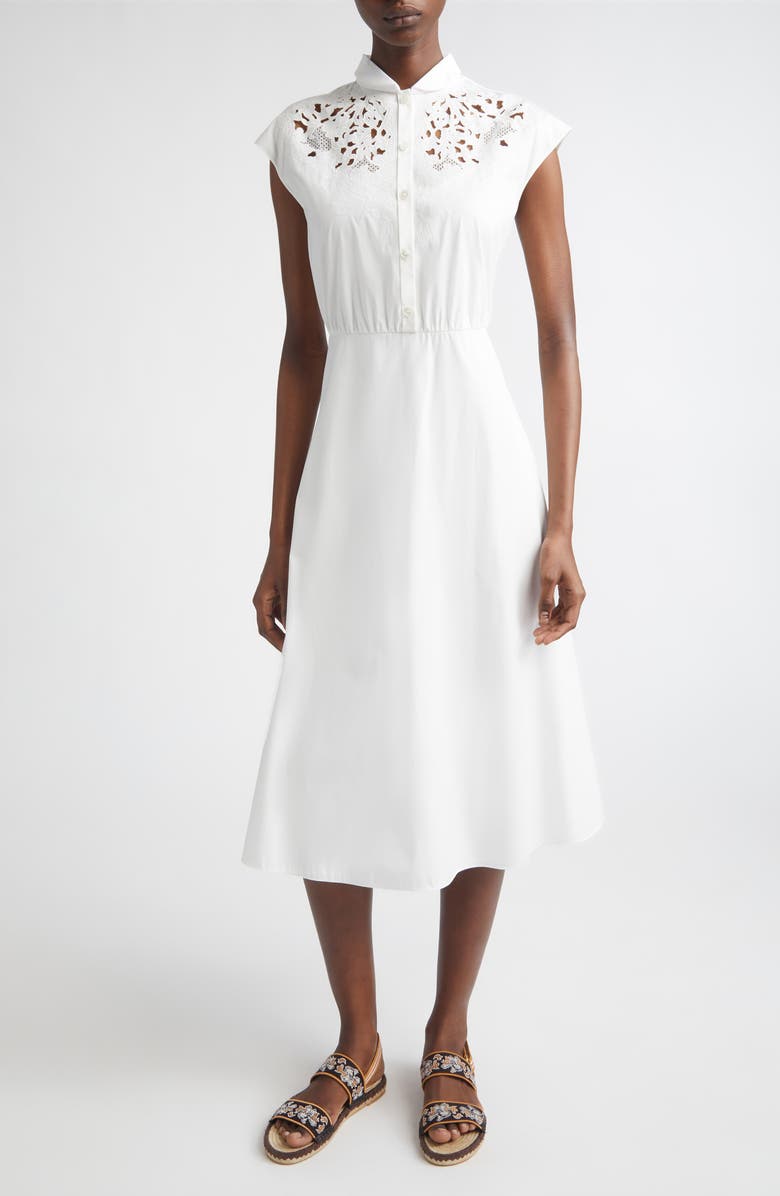 Valentino Embroidered Eyelet Cotton Dress, Main, color, White