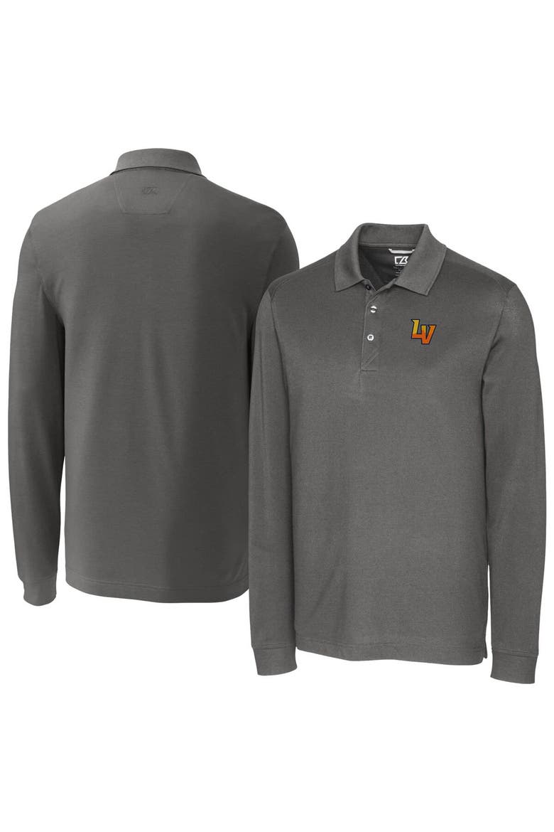 Men's Cutter & Buck Gray Las Vegas Aviators DryTec Advantage Tri-Blend Pique Long Sleeve Polo, Main, color, Gray