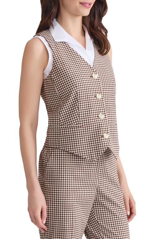 Jones New York Gingham Vest In Brown