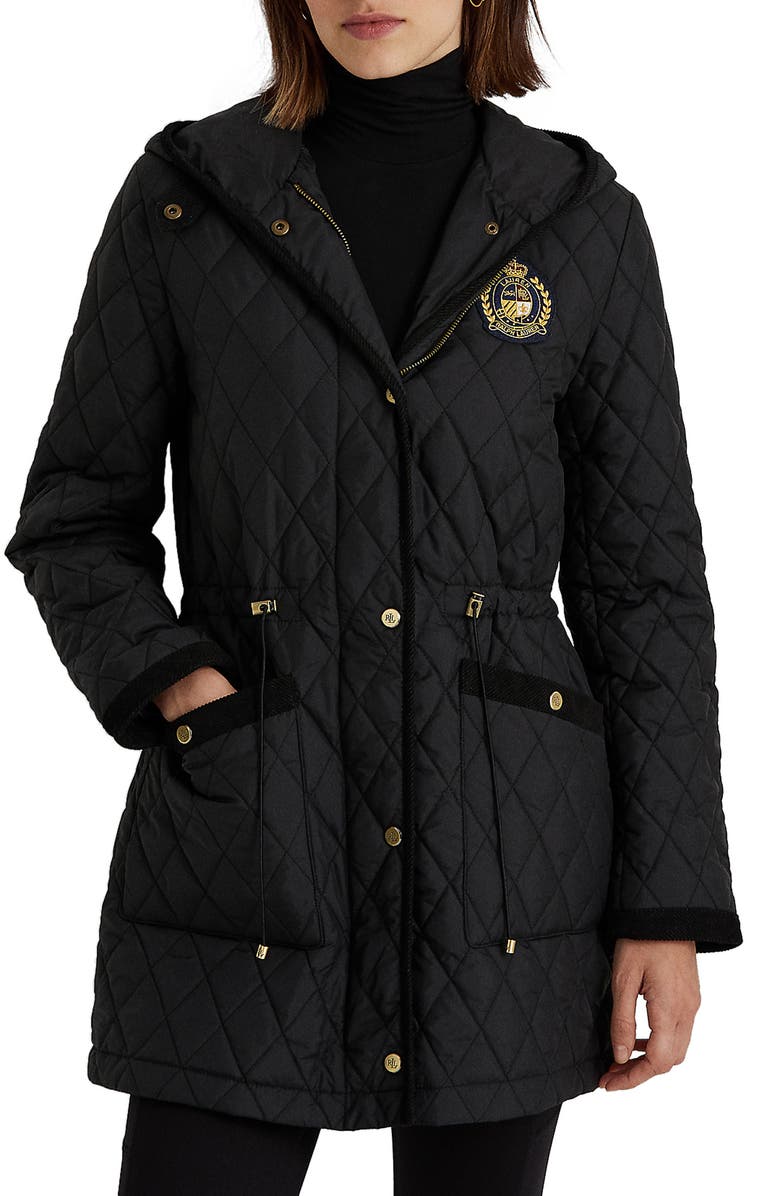 Lauren Ralph Lauren Quilted Crest Hooded Coat, Main, color, 