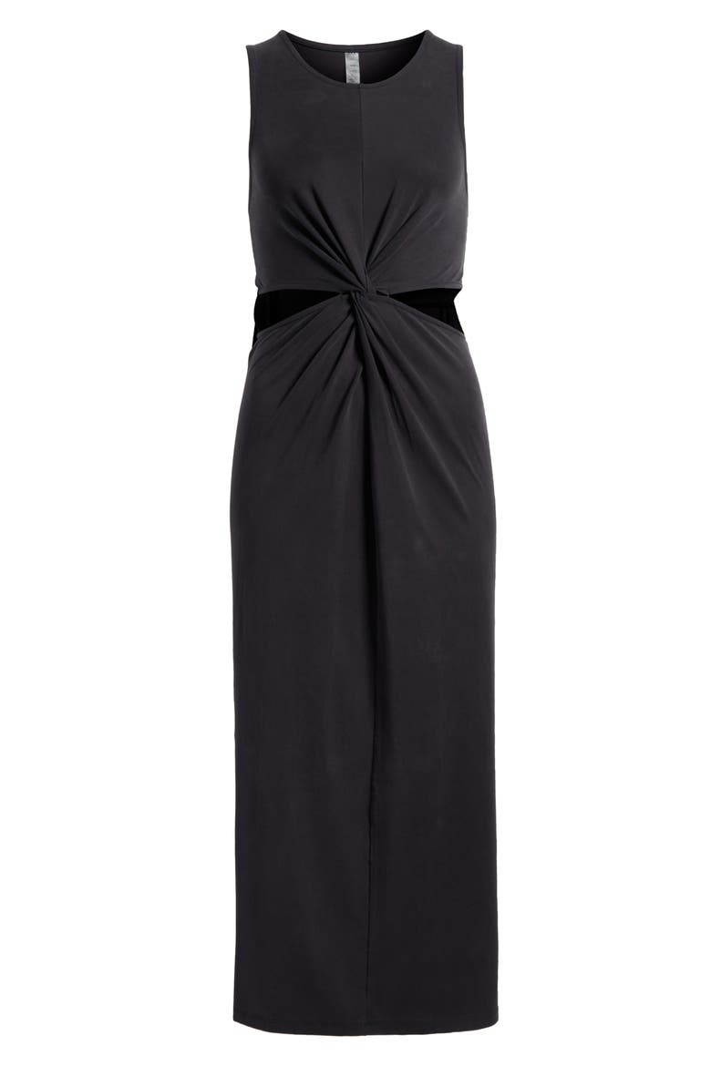 Around the World Front Twist Midi Dress, Alternate, color, BLACK