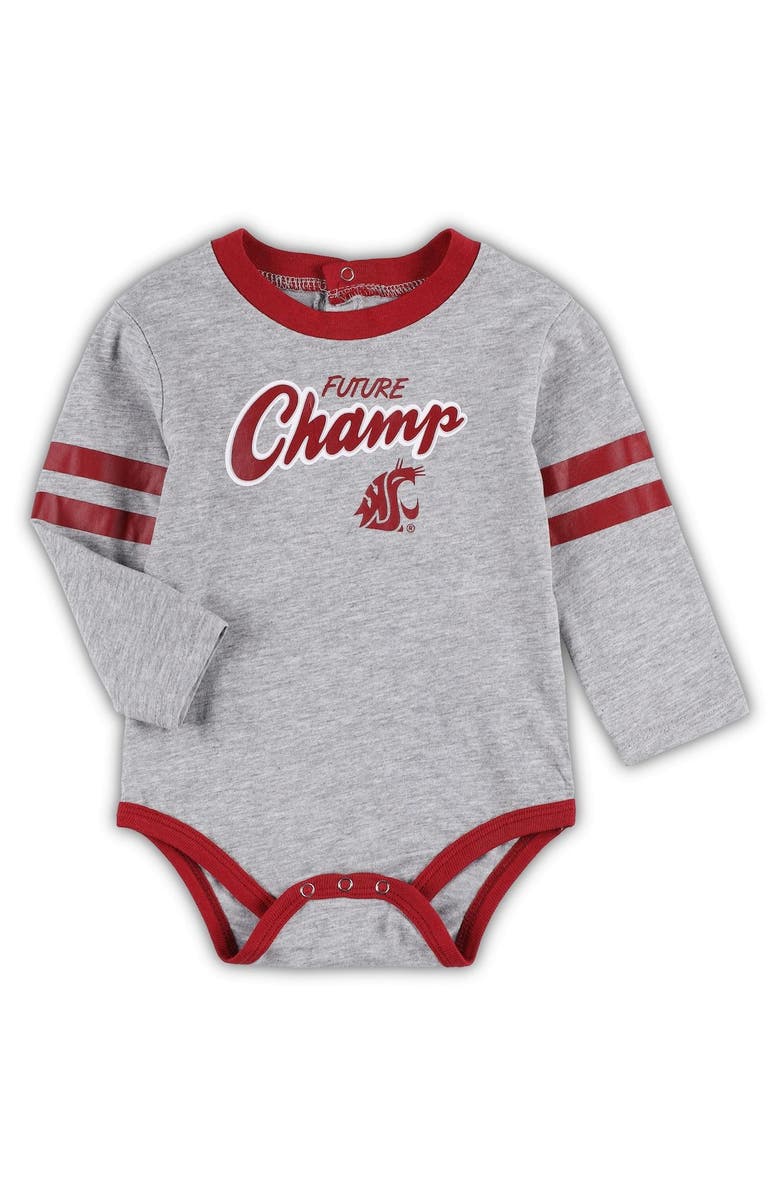 Outerstuff Infant Heather Gray/Crimson Washington State Cougars Little Kicker Long Sleeve Bodysuit and Sweatpants Set, Alternate, color,