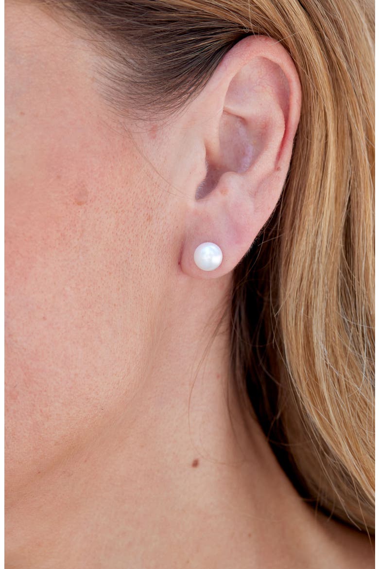Set of Five CZ & 7-8mm Freshwater Pearl Jacket Stud Earrings, Alternate, color, WHITE GOLD