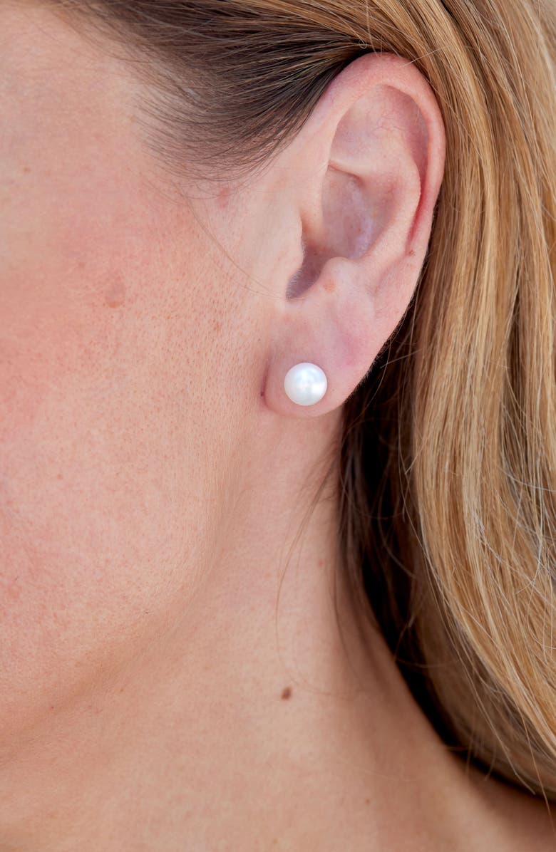 SAVVY CIE JEWELS Set of Five CZ & 7-8mm Freshwater Pearl Jacket Stud Earrings, Alternate, color, White Gold