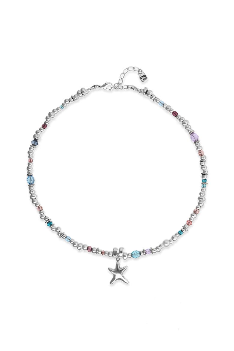 Multicolor Faceted Bead Necklace with Star Charm, Main, color, Silver