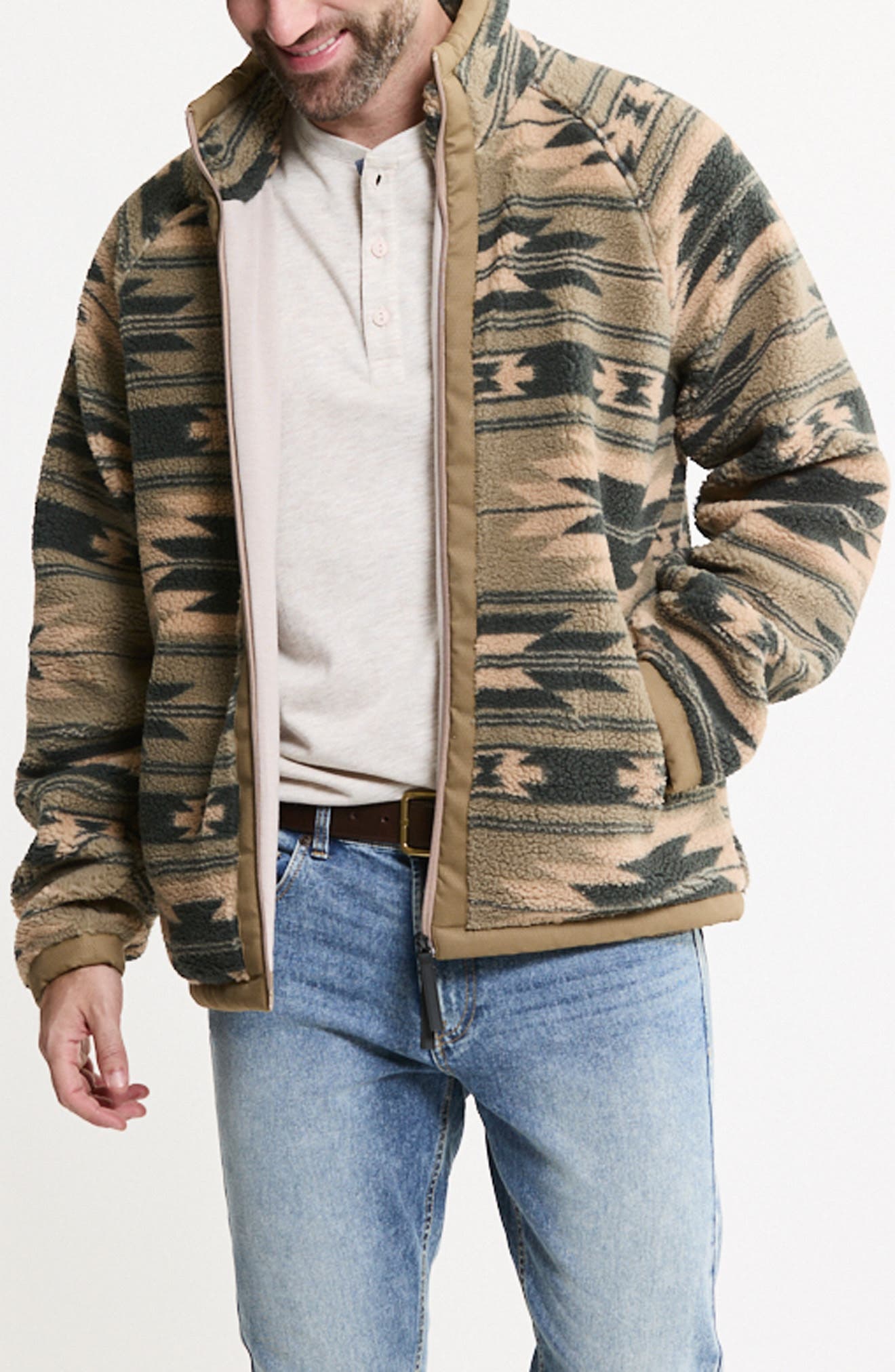 Jacquard High-Pile Fleece Full Zip Jacket