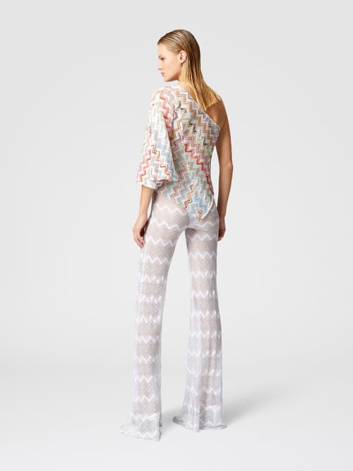 Shop Missoni One-shoulder Top With 3d Lamé Zig Zag And Wide Sleeves In Multicoloured
