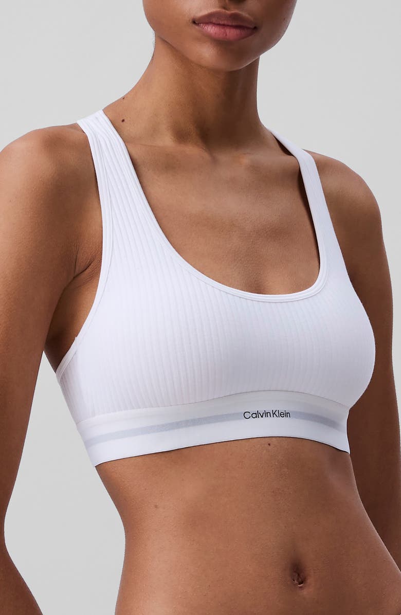 Calvin Klein Lightly Lined Rib Logo Bralette, Main, color, White
