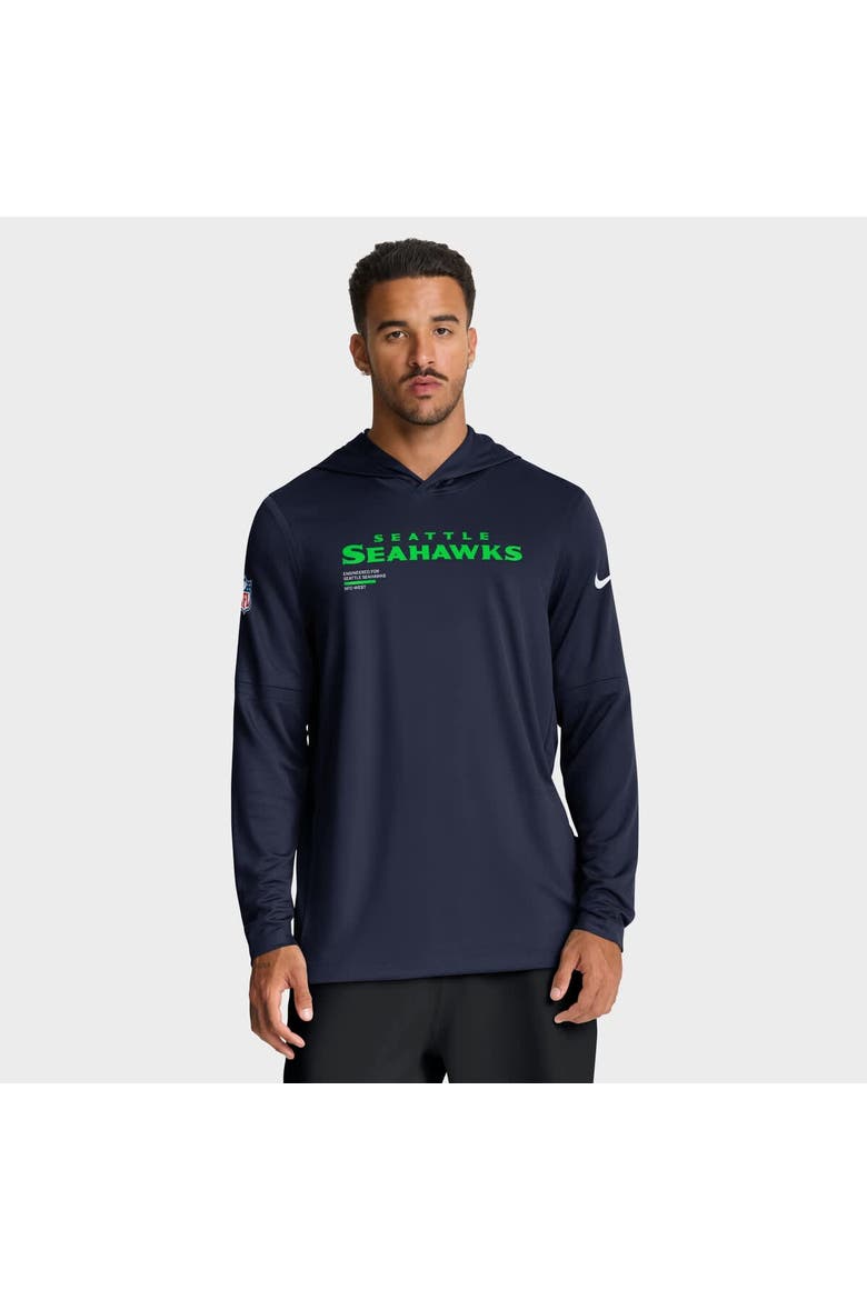 Men's Nike College Navy Seattle Seahawks Sideline Pure Fury Performance Long Sleeve Hoodie T-Shirt, Main, color, College Navy
