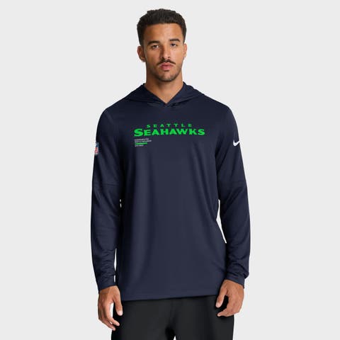 Men's Nike College Navy Seattle Seahawks Sideline Pure Fury Performance Long Sleeve Hoodie T-Shirt