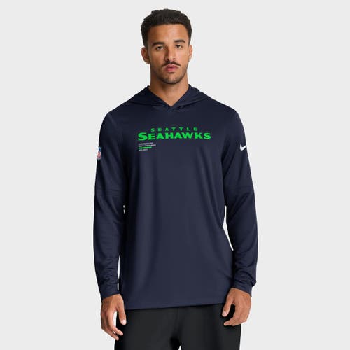 Nike College Navy Seattle Seahawks Sideline Pure Fury Performance Long Sleeve Hoodie T-shirt In Blue