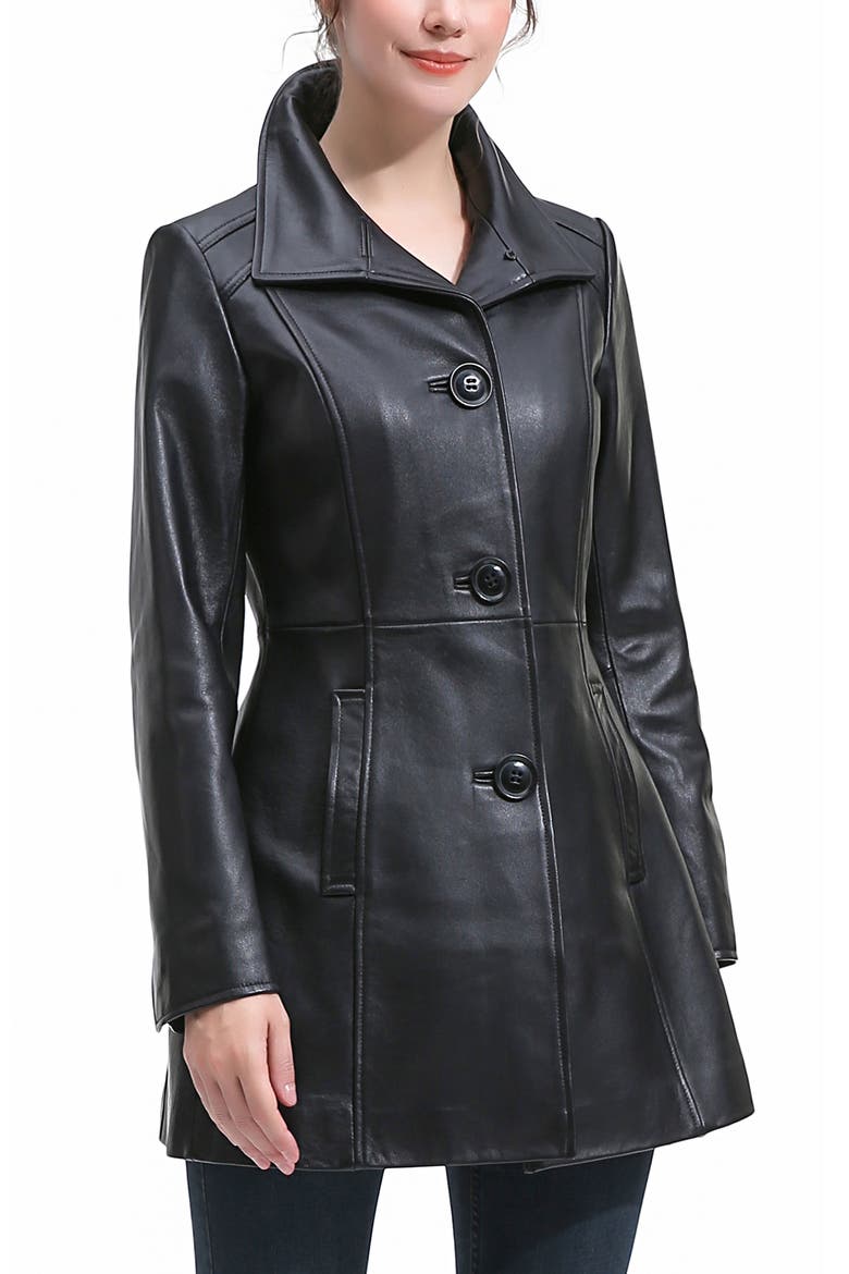 Ava Leather Coat, Main, color, Black