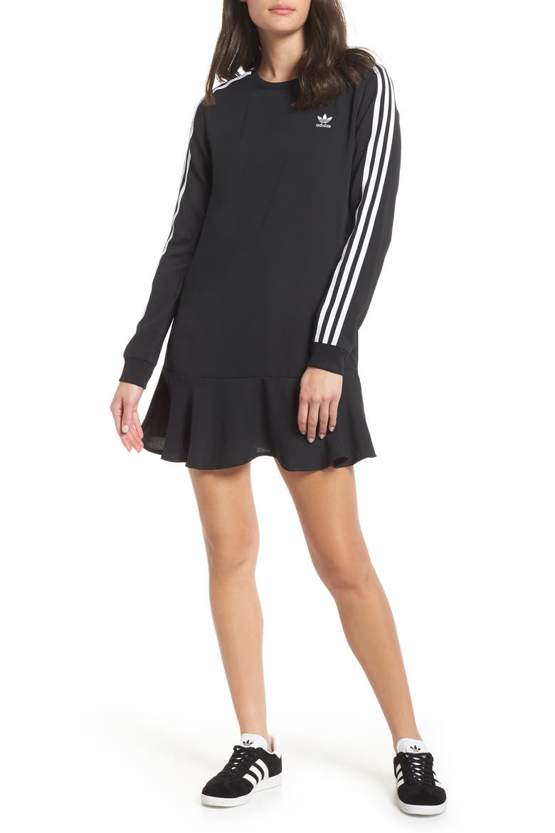 Flare Hem T-Shirt Dress, Main, color, BLACK