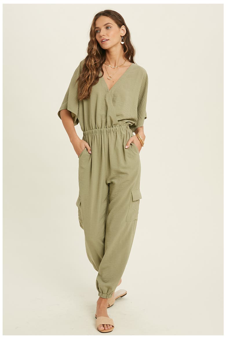 V-Neck Jumpsuit, Alternate, color, S OLIVE