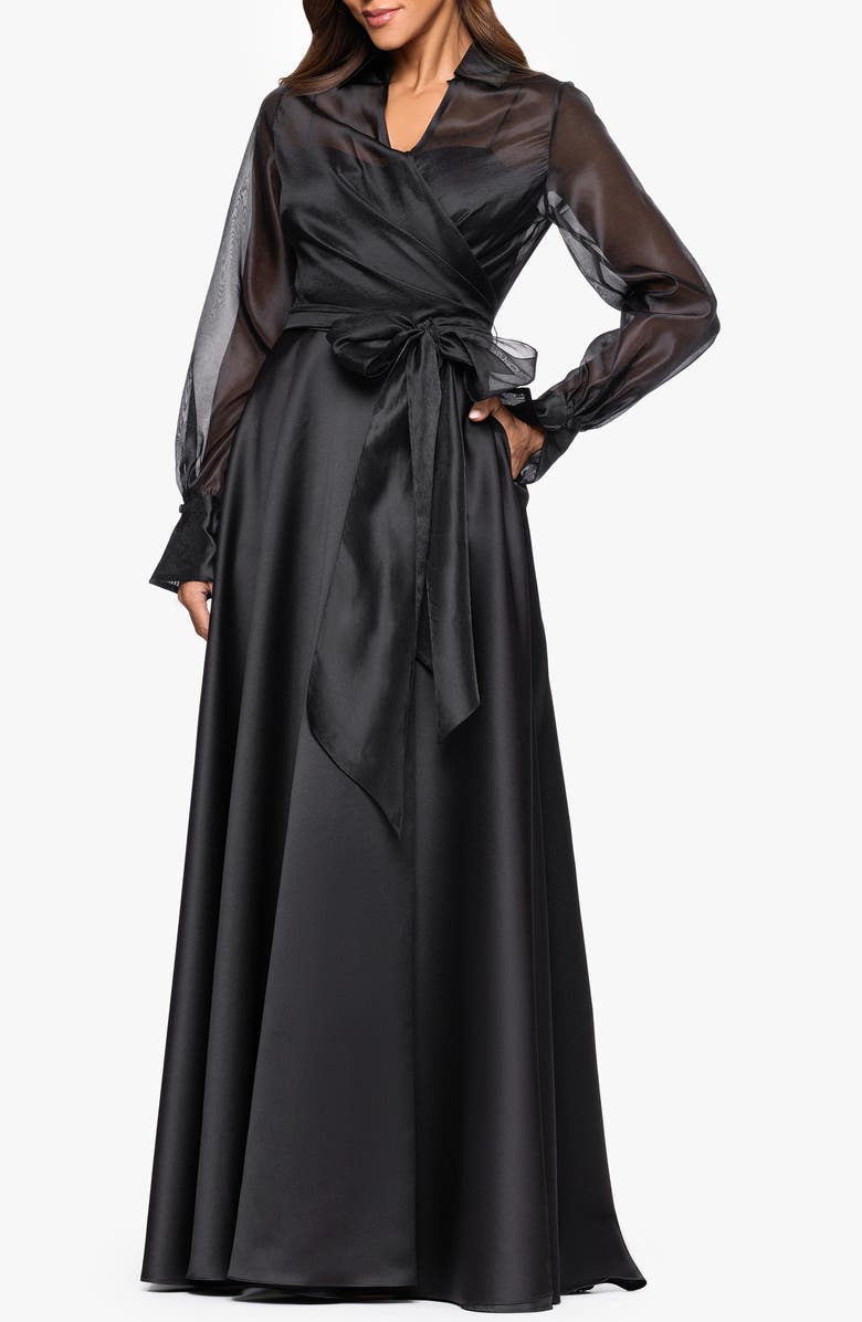 Xscape Evenings Long Sleeve Organza A-Line Gown, Alternate, color, Black