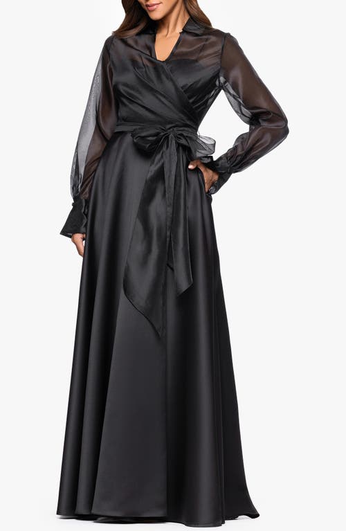 Xscape Evenings Long Sleeve Organza A-line Gown In Black