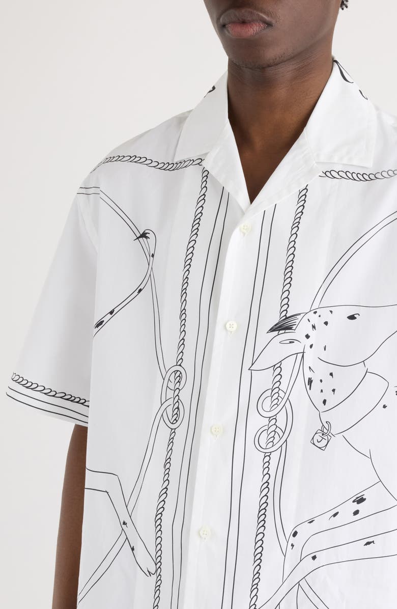 Jacquemus La Chemise Jean Dog Print Camp Shirt, Alternate, color, Print Dog White/ Black