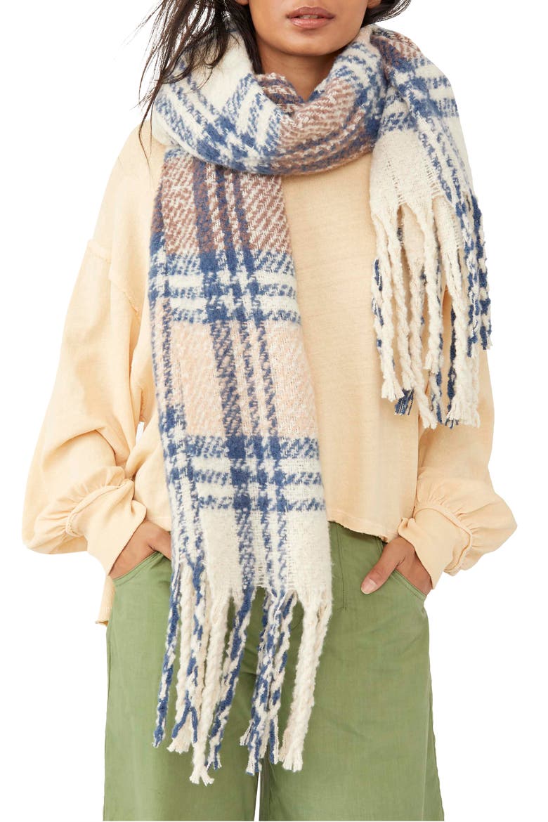 Homecoming Plaid Blanket Scarf, Main, color, MUSHROOM