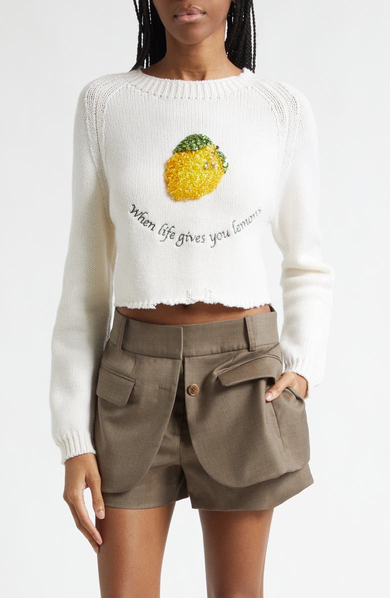 MONSE Back Lacing Beaded Crop Extrafine Merino Wool Sweater, Main, color,