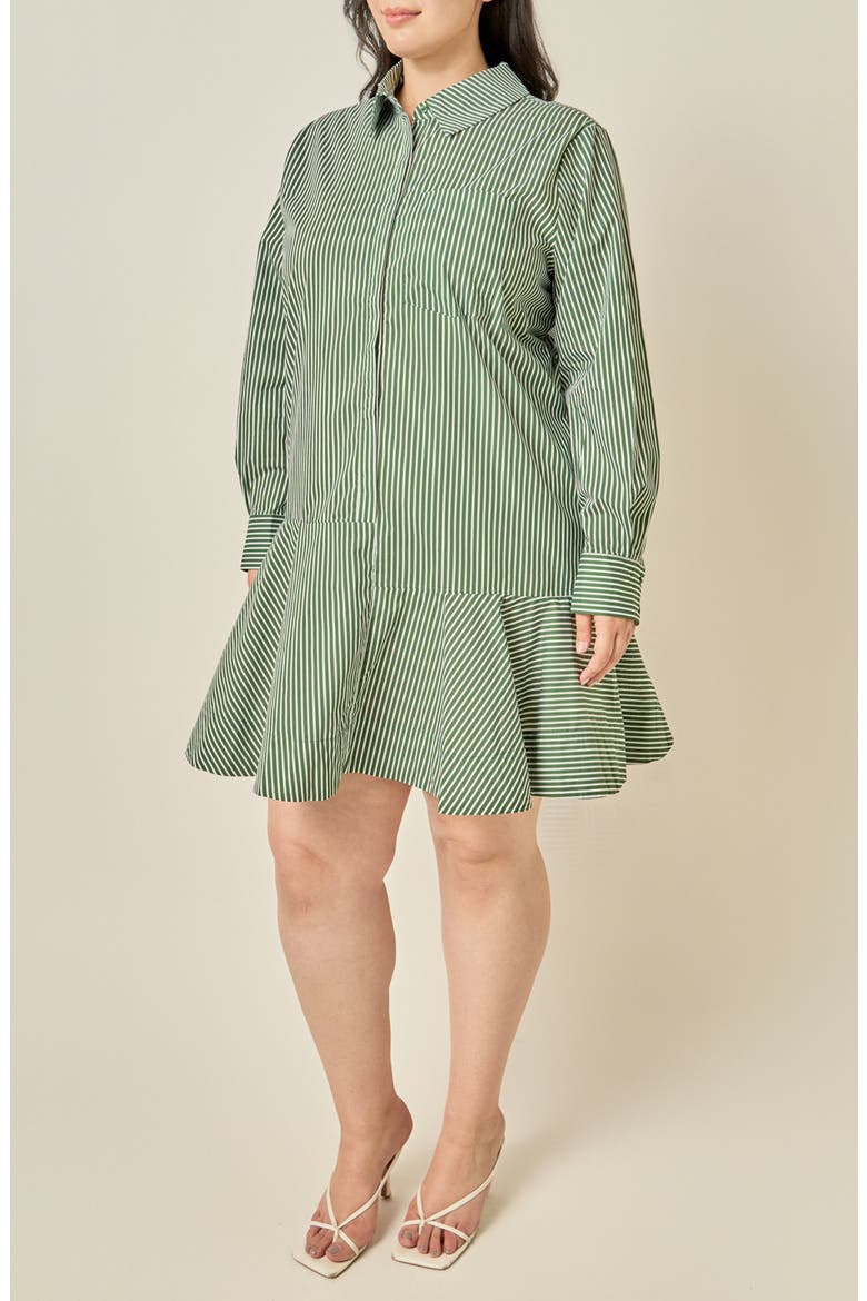 Striped Long Sleeve Flared Skirt Shirtdress, Alternate, color, DARK OLIVE