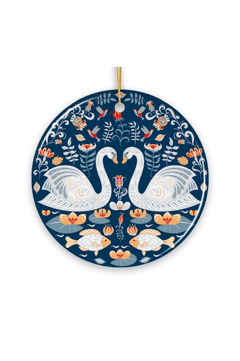 Scandinavian Zen Pond Round Swan Ornament