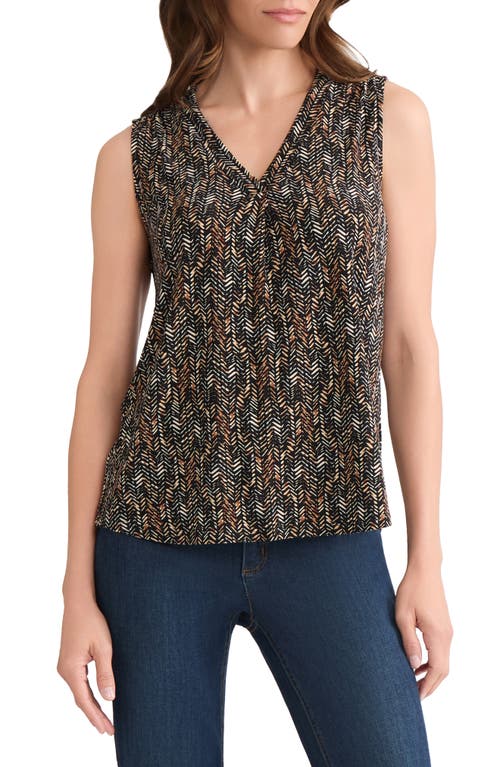 Jones New York Geo Print Pleated V-neck Shell In Multi