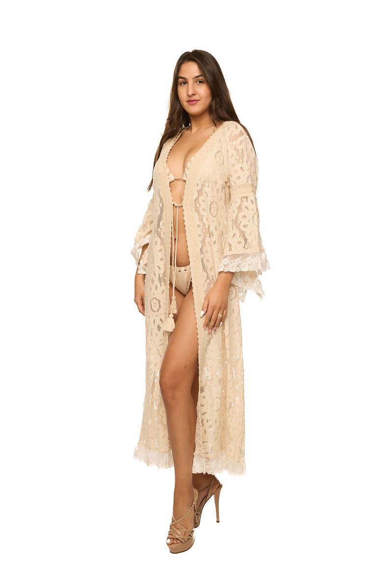RANEES Long Sleeve Lace Duster, Alternate, color, Ivory