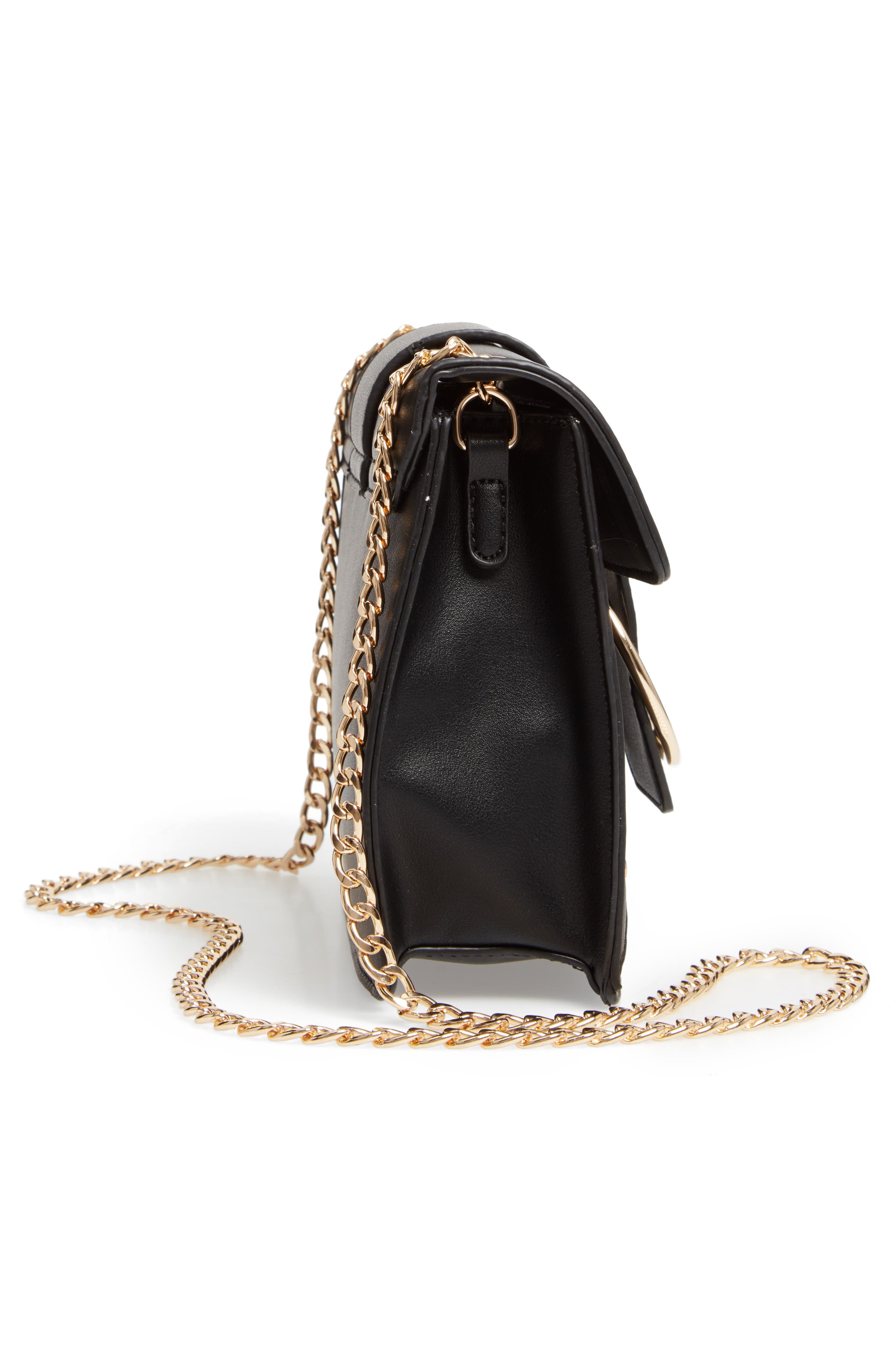 Metal Ring Faux Leather Crossbody Bag, Alternate, color, BLACK