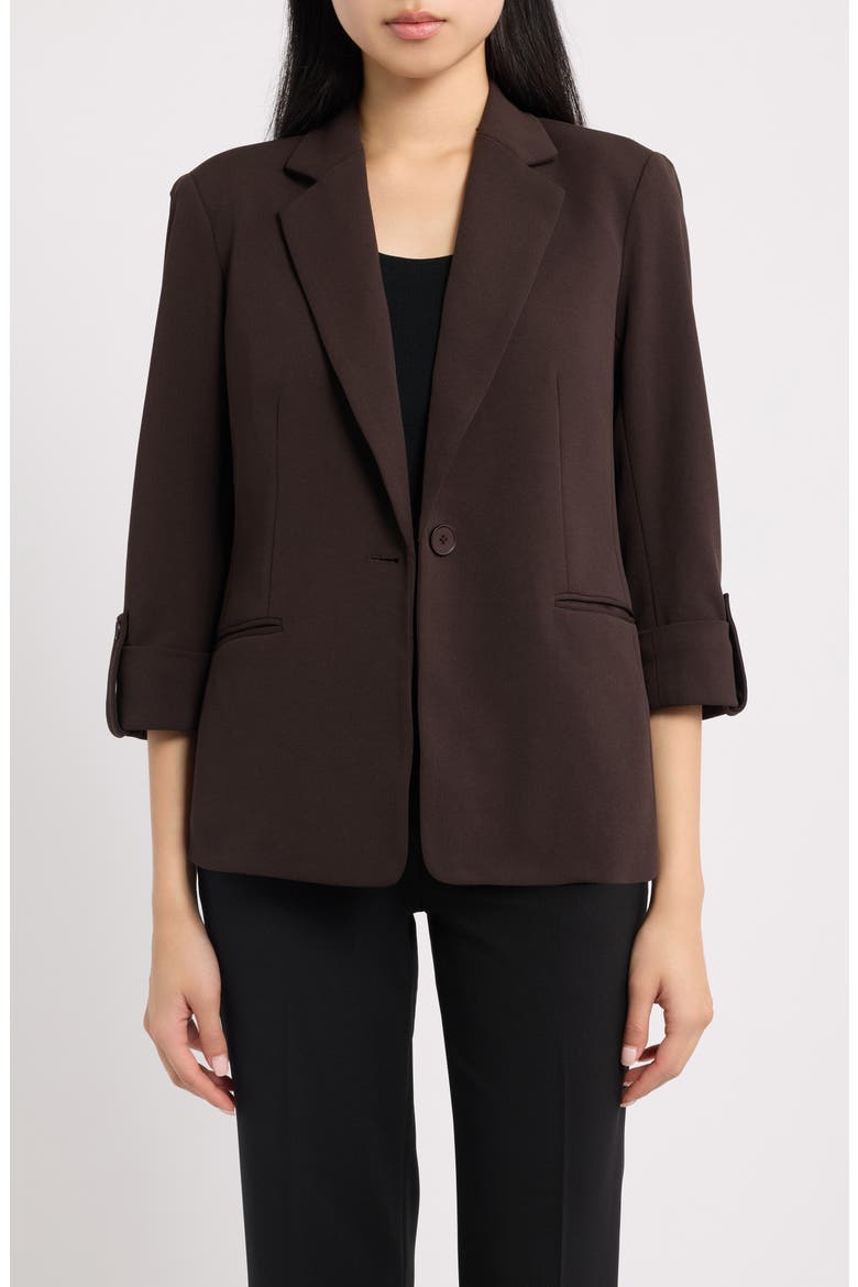 One-Button Blazer, Main, color, CHOCOLATE BROWN