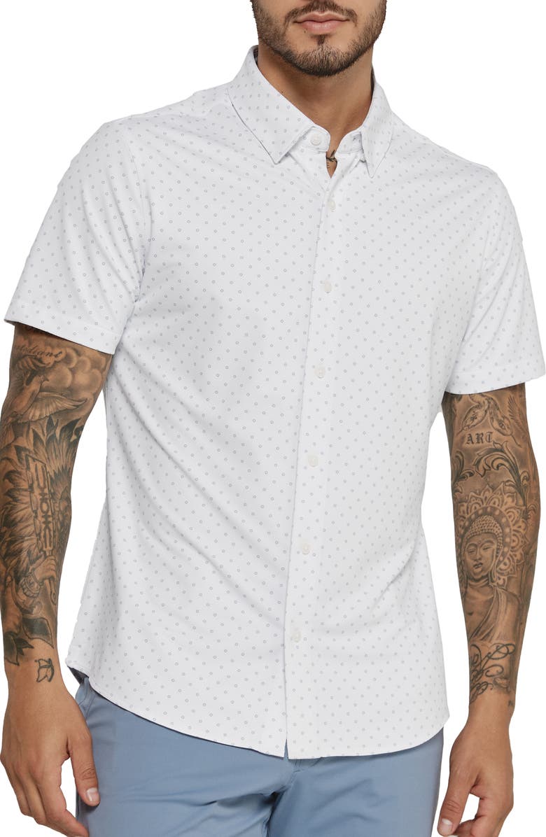 7 Diamonds Alfie Dot Print Short Sleeve Performance Button-Up Shirt, Main, color,