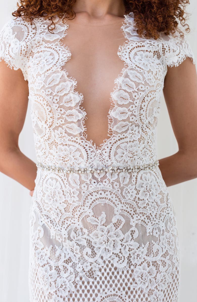 Brides & Hairpins Helia Crystal Sash, Alternate, color, Silver