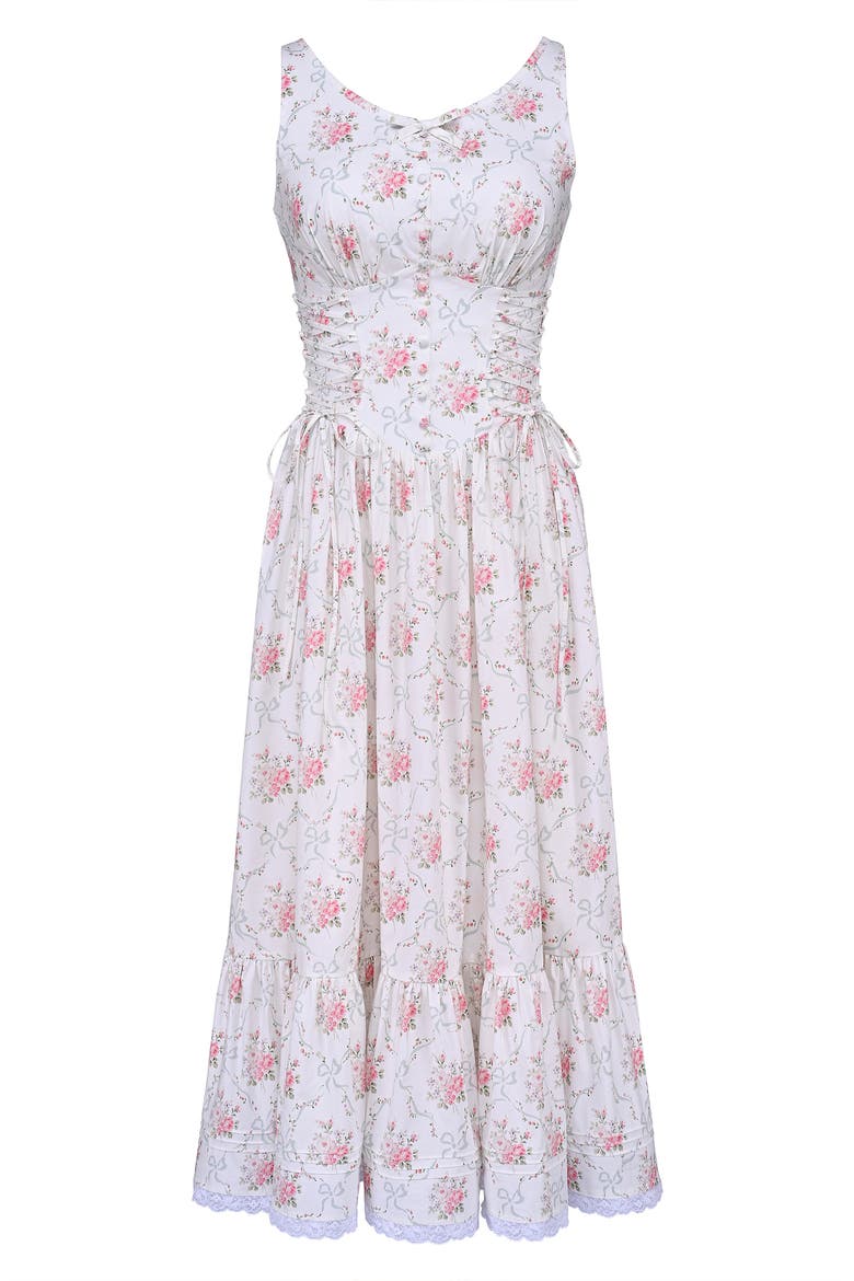 Sienna Floral Print Midi Dress, Alternate, color, CREAM ROSE