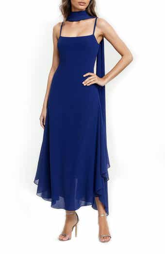 Jewel Badgley Mischka Asymmetri Chiffon Slipdress with Scarf