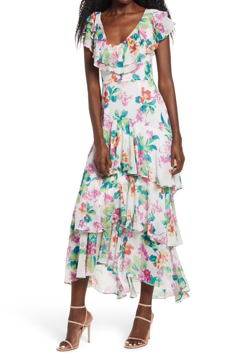 Chelsea Tiered Ruffle Maxi Dress, Main, color, IVORY TROPICAL