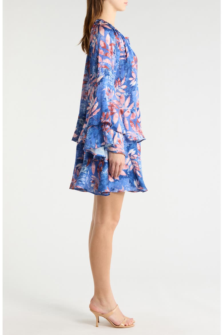 Leaf Print Long Sleeve Dress, Alternate, color, BLUE/ BLUSH LEAF