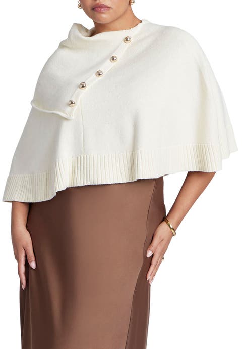 Button Detail Sweater Poncho (Plus Available)