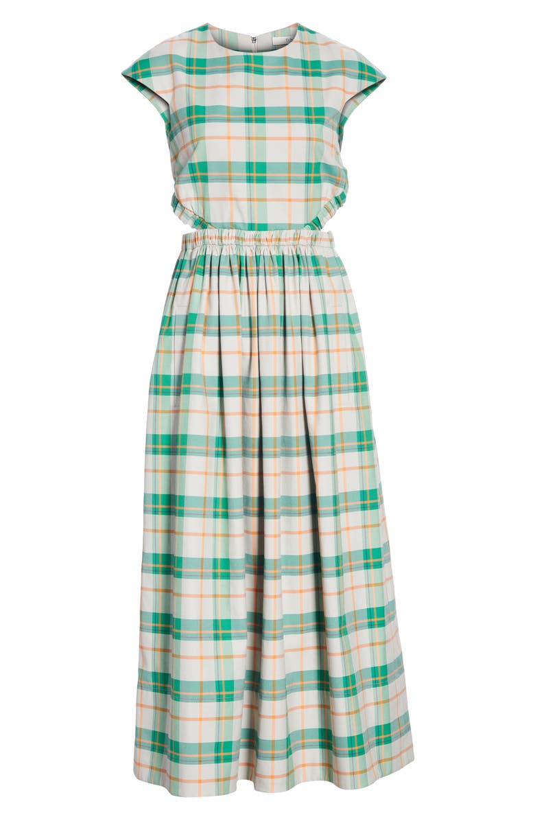Tibi Hani Plaid Cutout Midi Dress, Alternate, color, 