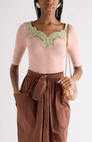 Chloé Lace Trim Rib Wool Sweater