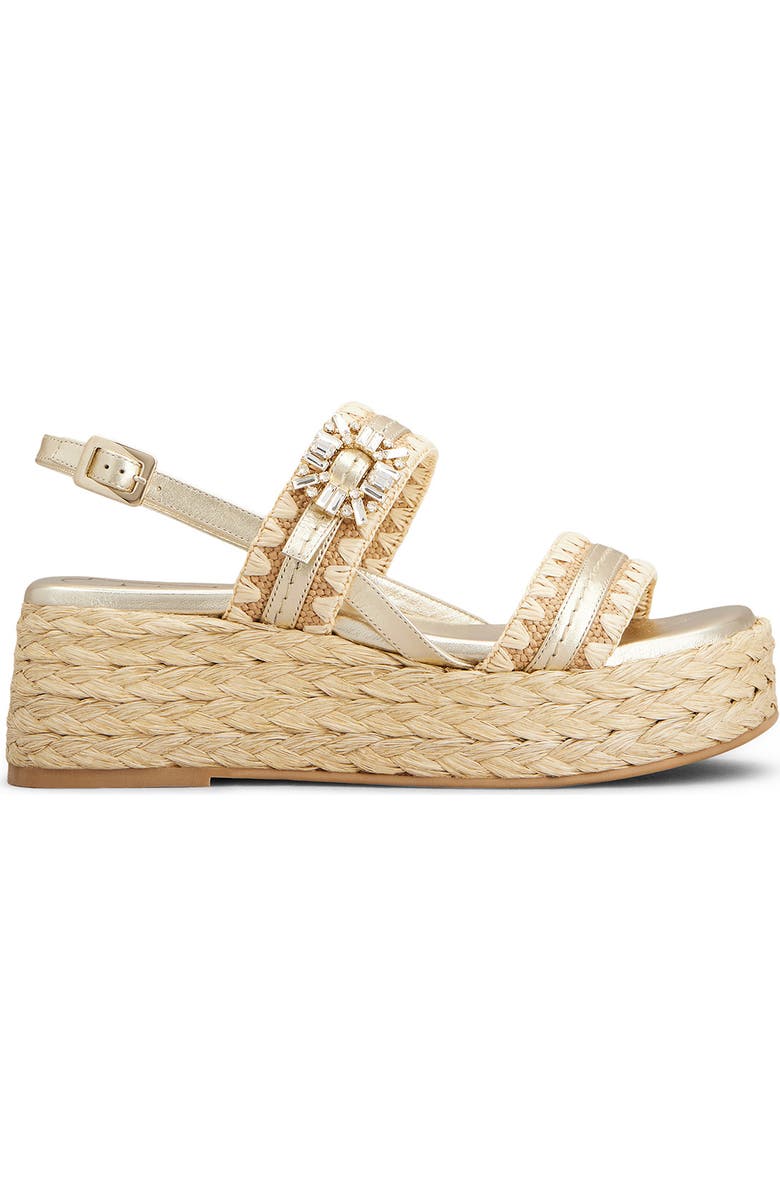 Roger Vivier Summer Crystal Embellished Platform Espadrille Sandal, Main, color, Crema Chiaro/ Oro