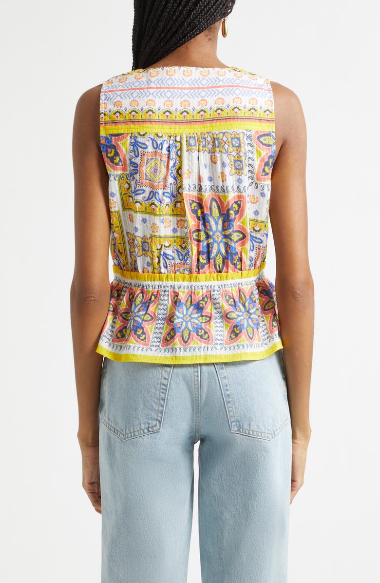 Ramy Brook Lyra Tile Print Cotton Top, Alternate, color, White Piazza