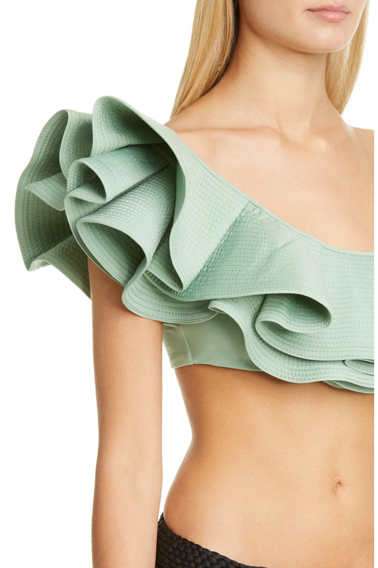 Ruffle One-Shoulder Bikini Top, Alternate, color, MINT