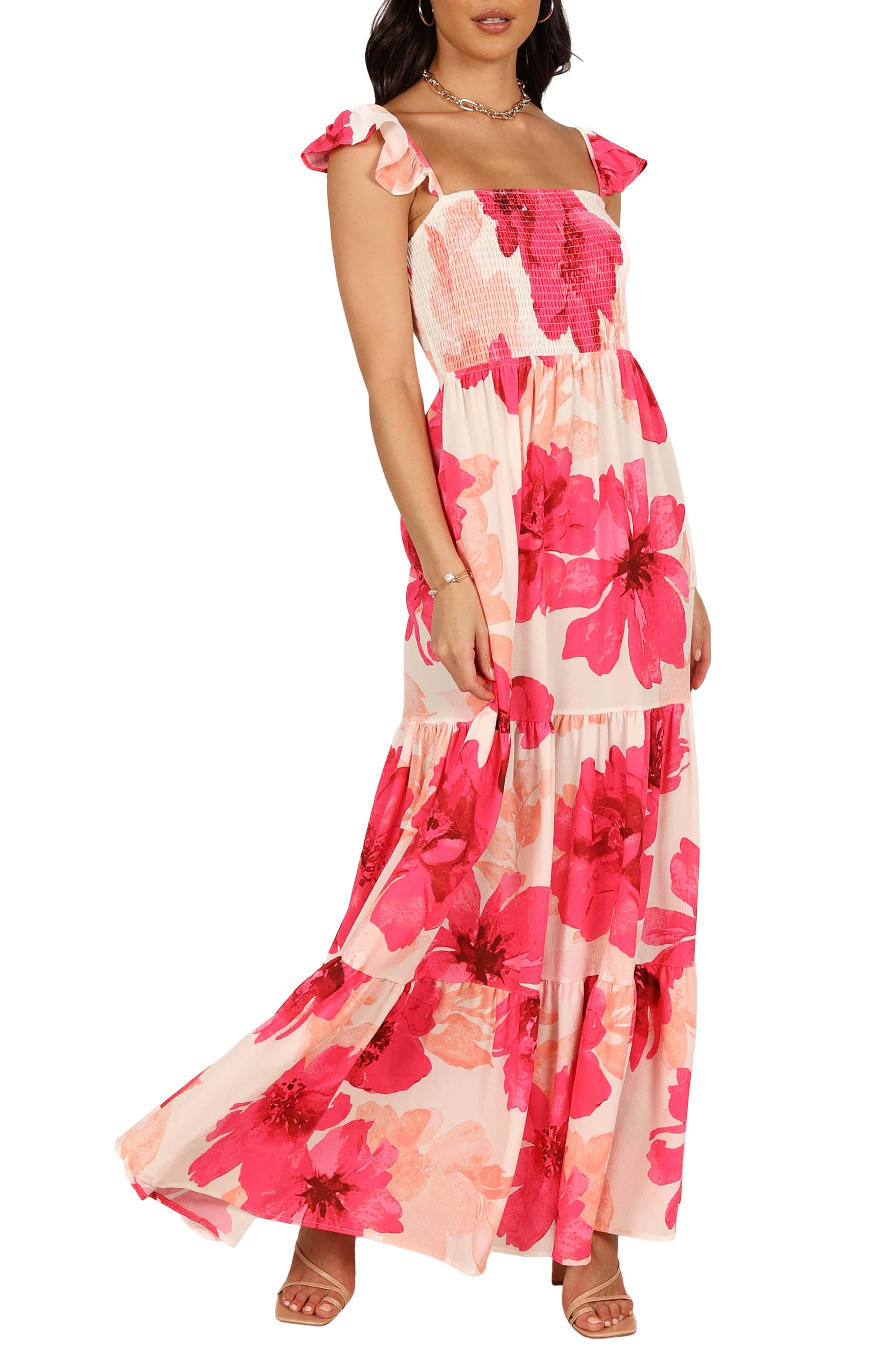 Dusky Petals Maxi Sundress in Pink with Floral Print main image 0