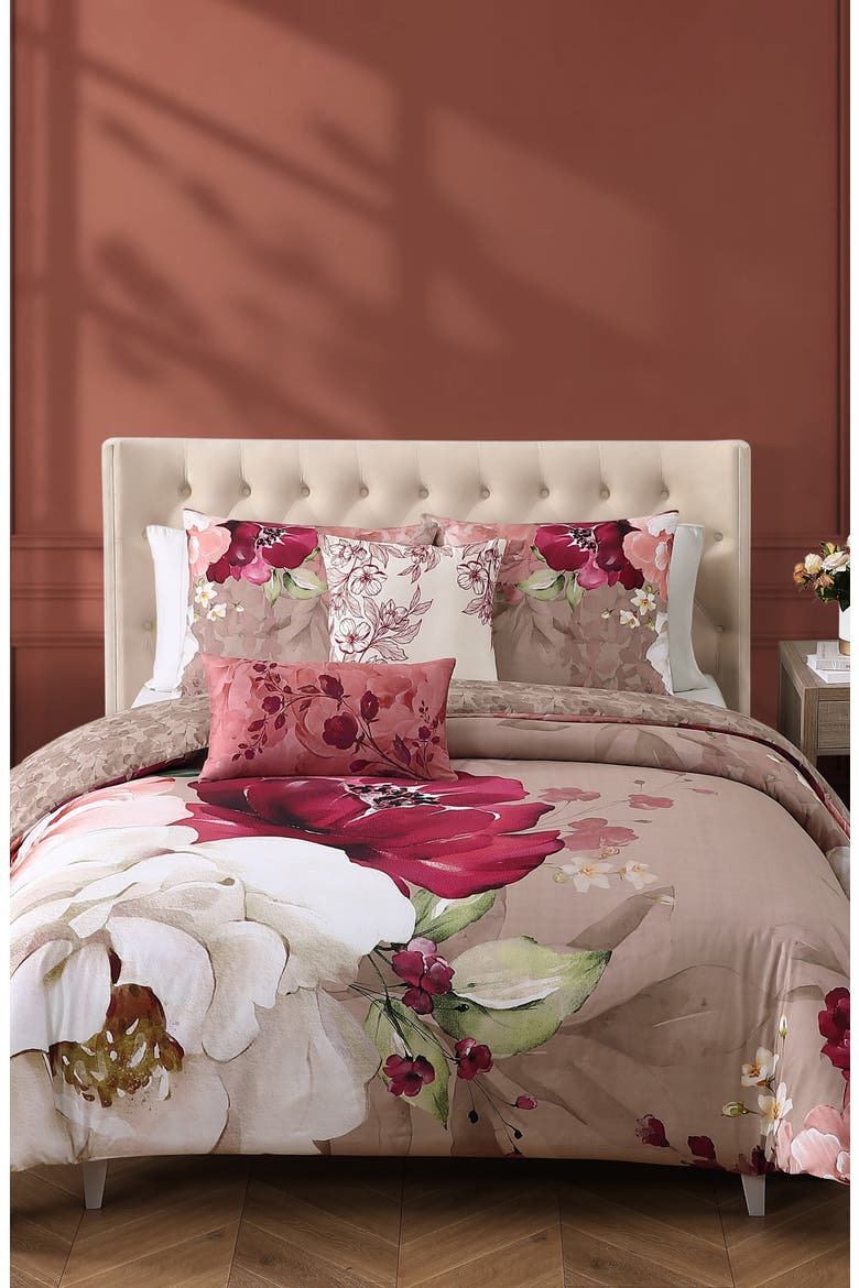 Florence Reversible 5-Piece Comforter Set, Main, color, BROWN