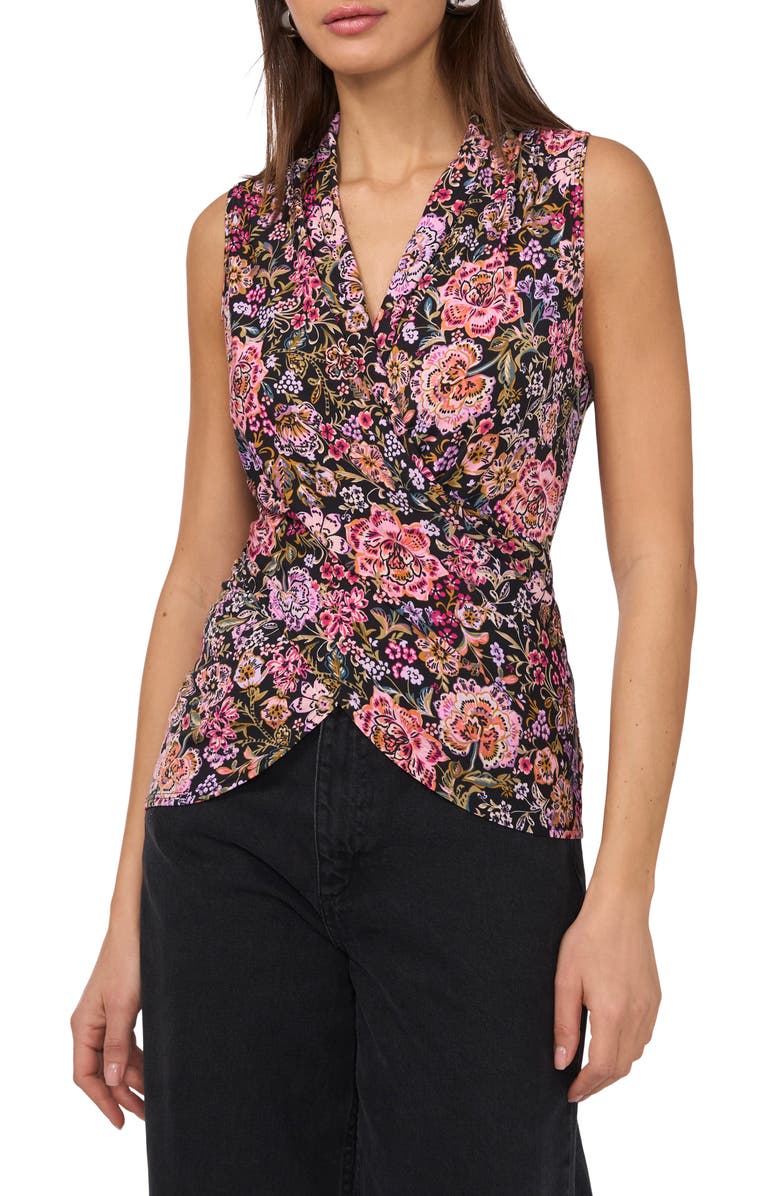 Vince Camuto Floral Crossover Wrap Front Tank, Main, color, 